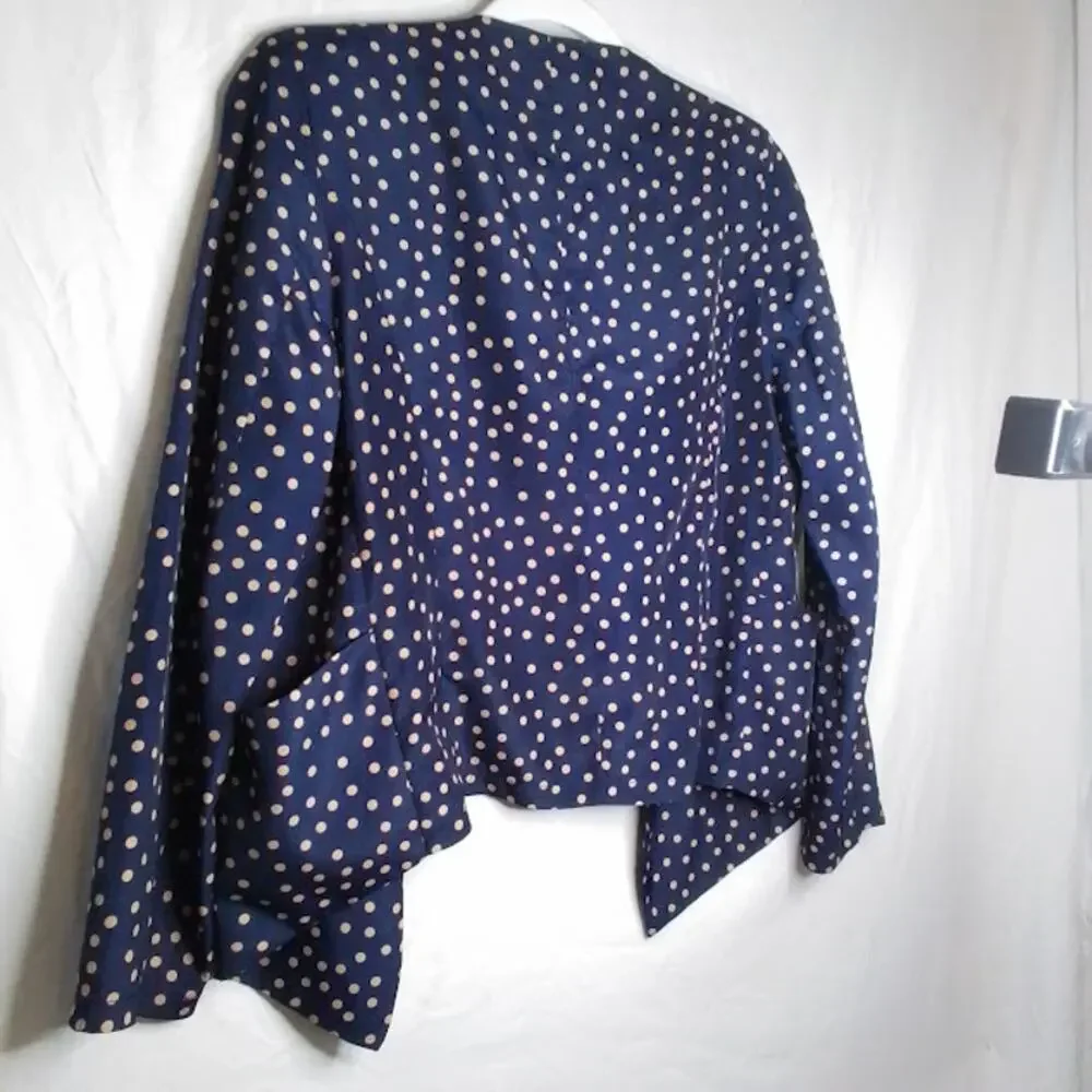 Pink Martini Navy Polka Dot Draped Open Front Blazer Cardigan Jacket‎ M